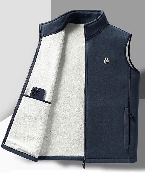 Men's Solid Zip Up Funnel Neck Vest Jacket, Regular Fit Casual Pocket Design Sleeveless Outerwear for Fall & Winter, Men's Clothes for Daily Wear