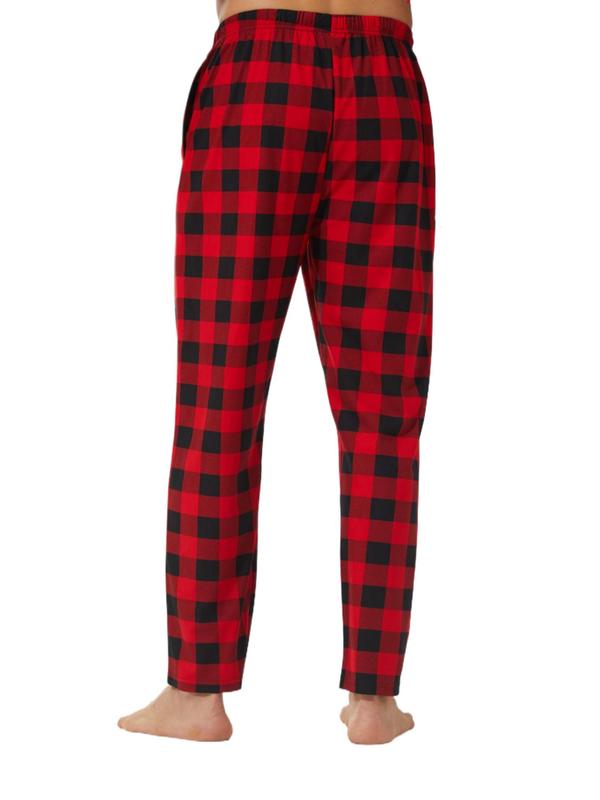 Men's Plaid Print Tie Front Lounge Pants, Casual Comfy Elastic Waist Sleep Pants for All Seasons, Soft Comfy Sleepwear Bottoms for Men