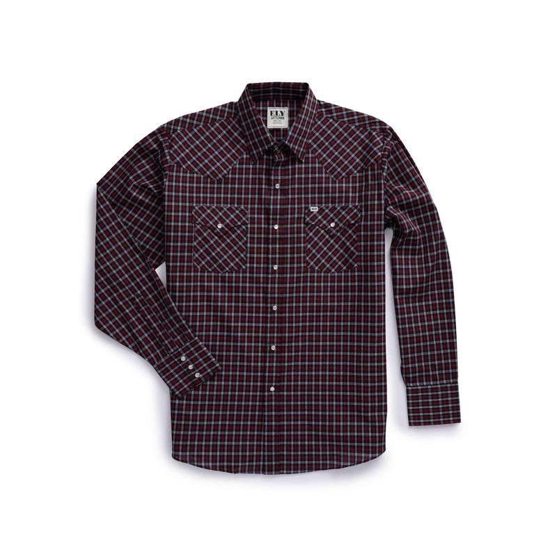 Men's Ely Cattleman Long Sleeve Classic Check Western Snap Shirt- Blue & Black