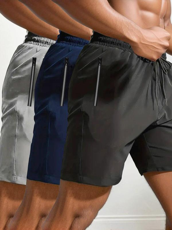 Men's Plain Drawstring Waist Shorts, Casual Breathable Zipper Pocket Straight Leg Shorts for Summer, Mens Summer Shorts, Mens Shorts, Fashion Men's Bottoms for Daily Wear