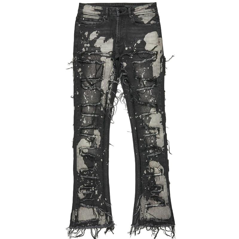 Laban Black Bleach Stacked Flare Jean