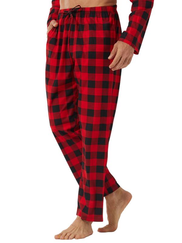 Men's Plaid Print Tie Front Lounge Pants, Casual Comfy Elastic Waist Sleep Pants for All Seasons, Soft Comfy Sleepwear Bottoms for Men