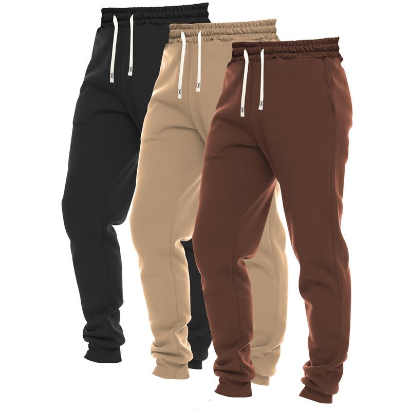 3 Pack Set Of Men's Casual Sweatpants, Regular Fit And Cuffed Trousers With Drawstring And Pockets, Versatile For Spring And Autumn Outdoors Sports Wear drawstring  sweatpants Menswear Operator