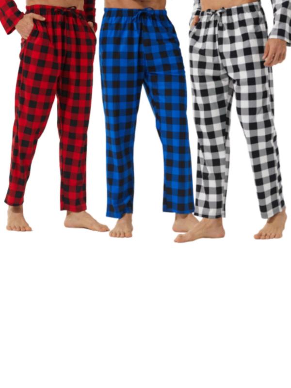 Men's Plaid Print Tie Front Lounge Pants, Casual Comfy Elastic Waist Sleep Pants for All Seasons, Soft Comfy Sleepwear Bottoms for Men