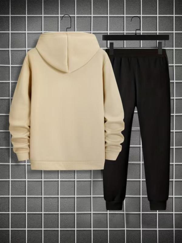 Men's Letter Print Pocket Hoodie & Drawstring Waist Sweatpants Set, Casual Long Sleeve Hooded Sweatshirt & Jogger Pants, Men's Fall & Winter Clothes