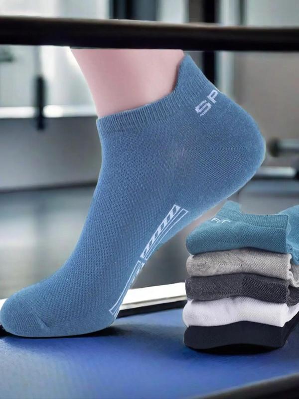 Men's 5 Pairs Letter Print Ankle Socks, Casual Comfortable Breathable Low Cut Socks for Daily Wear, Men Knitting Socks for All Seasons