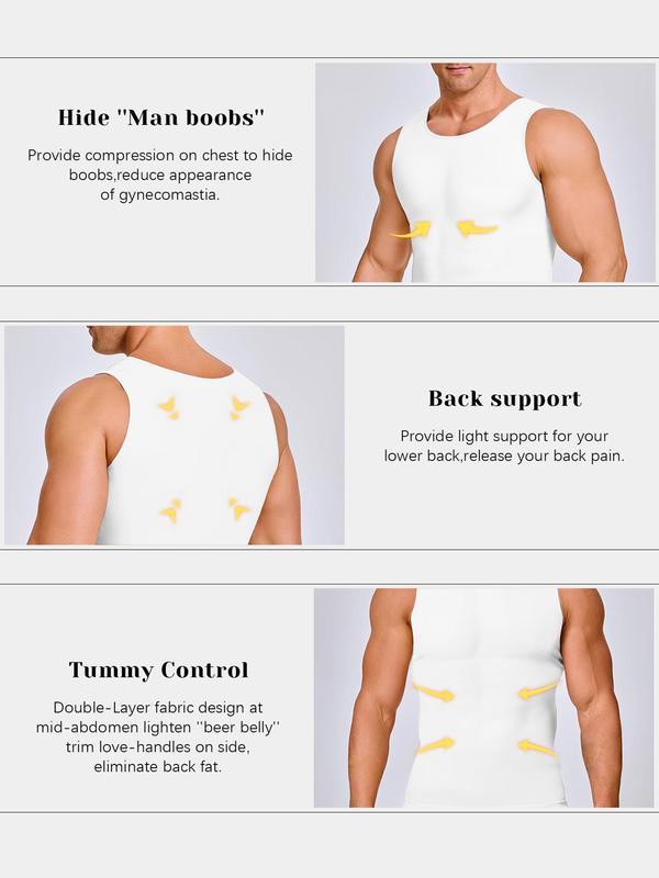 Men's Solid Round Neck Compression Shapewear Tank Top, High Stretch Tummy Control Shapewear Top, Double Hem Shaper for Men