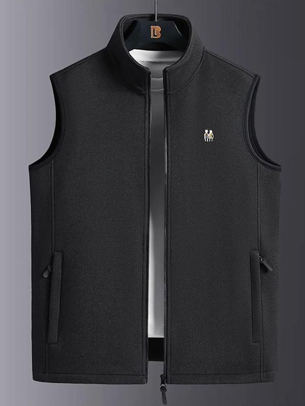 Men's Solid Zip Up Funnel Neck Vest Jacket, Regular Fit Casual Pocket Design Sleeveless Outerwear for Fall & Winter, Men's Clothes for Daily Wear