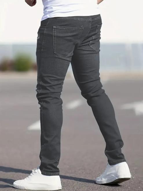 Slim Fit Ripped Jeans, Men's Casual Street Style Distressed Medium Stretch Denim Pants