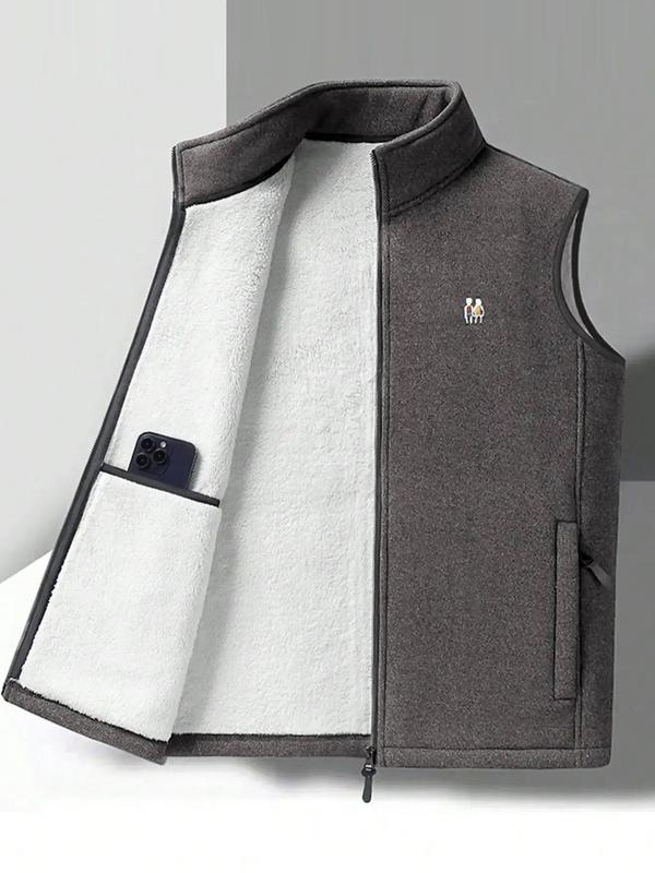 Men's Solid Zip Up Funnel Neck Vest Jacket, Regular Fit Casual Pocket Design Sleeveless Outerwear for Fall & Winter, Men's Clothes for Daily Wear