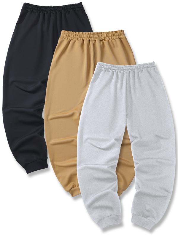 3 Pack Set Of Men's Casual Sweatpants, Regular Fit And Cuffed Trousers With Drawstring And Pockets, Versatile For Spring And Autumn Outdoors Sports Wear drawstring  sweatpants Menswear Operator