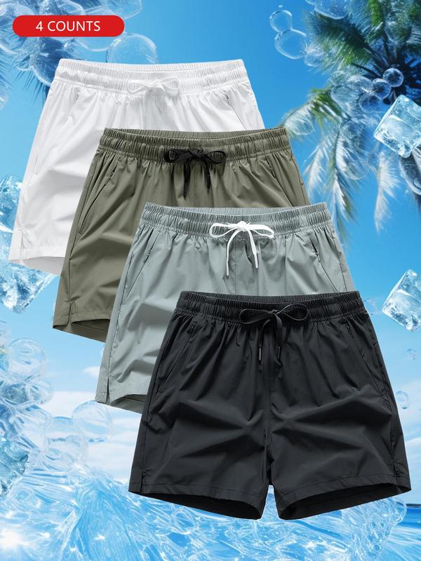 Men's Letter Print Drawstring Waist Shorts, Regular Fit Casual Pocket Split Hem Shorts for Summer, Men's Bottoms for Daily Wear