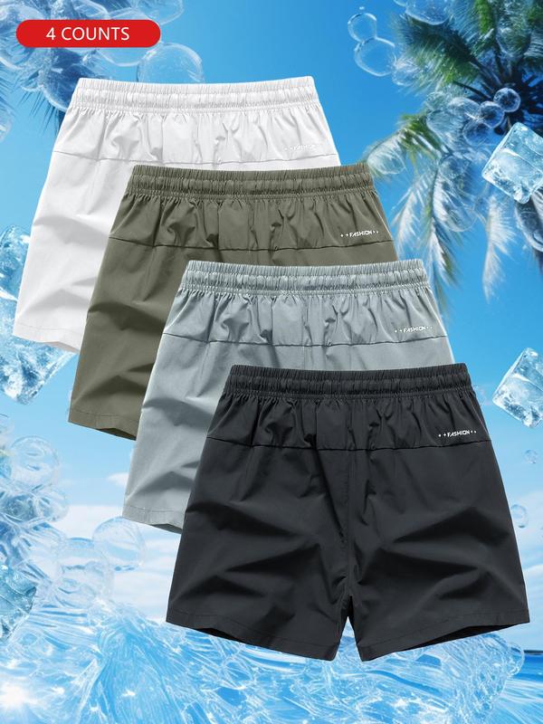 Men's Letter Print Drawstring Waist Shorts, Regular Fit Casual Pocket Split Hem Shorts for Summer, Men's Bottoms for Daily Wear