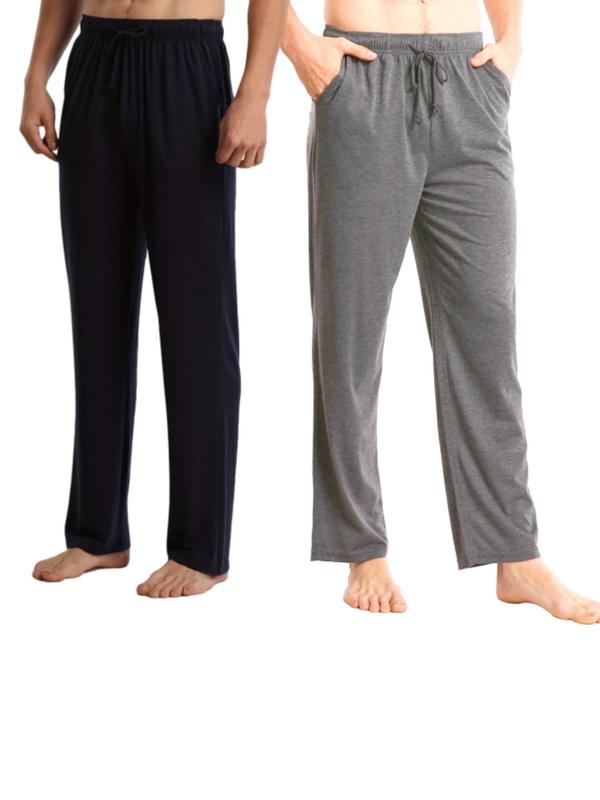 Men's Solid Drawstring Waist Pajama Pants, Casual Comfy Pocket Design Trousers for Spring & Fall, Men's Sleepwear for Indoor Wear