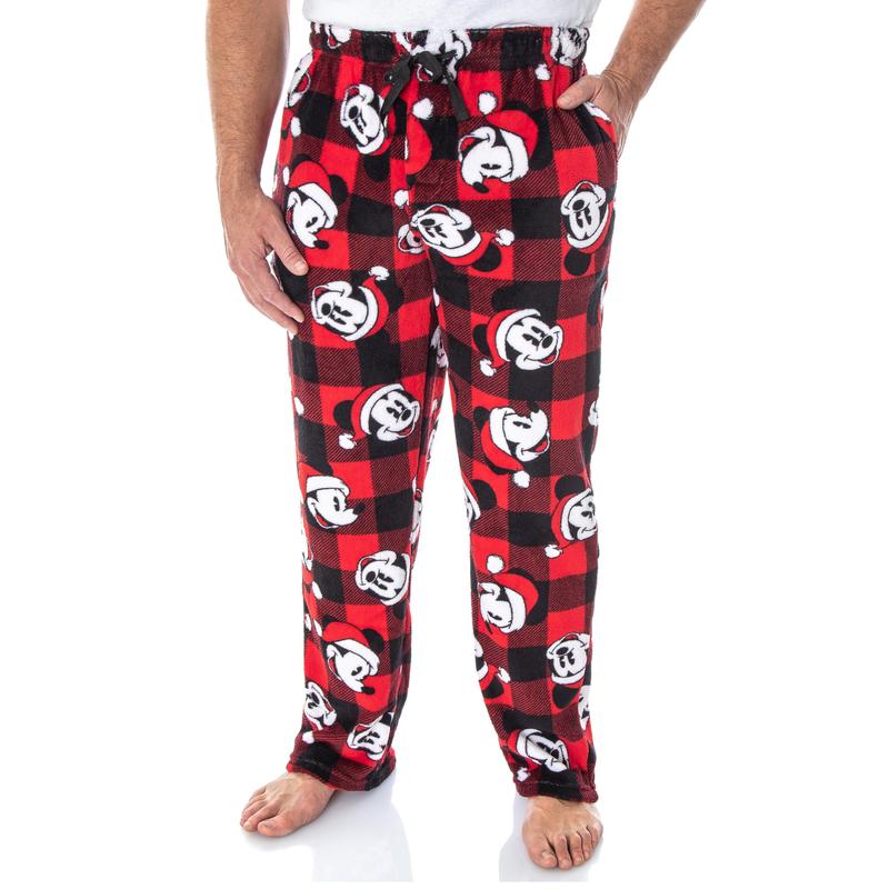 Disney Mickey Mouse Men's Plaid Minky Plush Fleece Pajama Pants