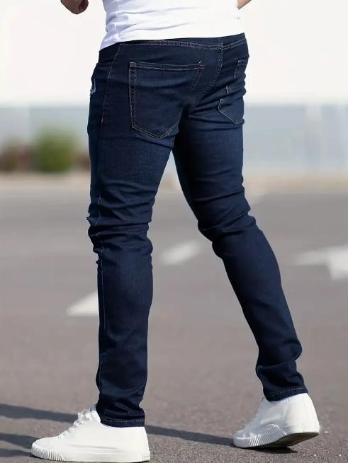 Slim Fit Ripped Jeans, Men's Casual Street Style Distressed Medium Stretch Denim Pants