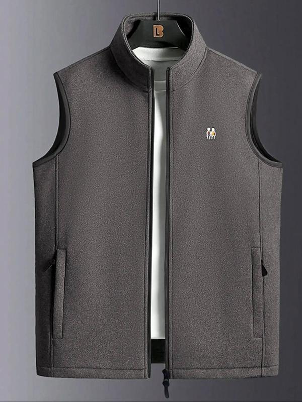 Men's Solid Zip Up Funnel Neck Vest Jacket, Regular Fit Casual Pocket Design Sleeveless Outerwear for Fall & Winter, Men's Clothes for Daily Wear