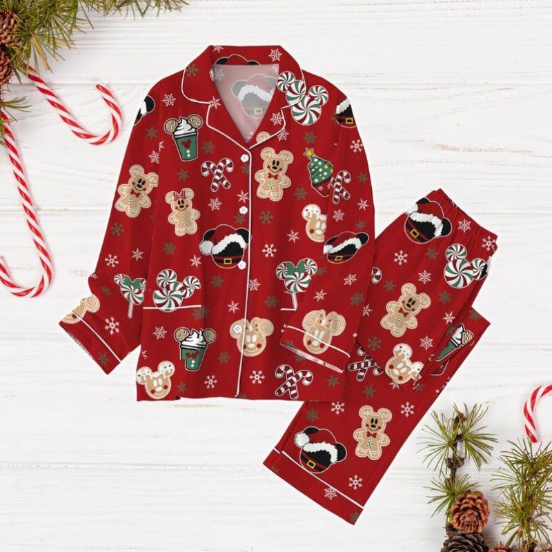 Mick..ey And Minnie Christmas Pajamas Set, Gingerbread Man Holiday Pajamas, Cartoon Cookie Xmas Pajamas