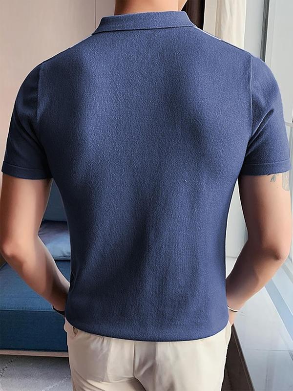 Men's Regular Fit Colorblock Short Sleeve Knit Polo Shirt, Casual Business Button Front Half Placket Collared Knit Top for Summer, Fashion Men's Knitwear for Daily Wear