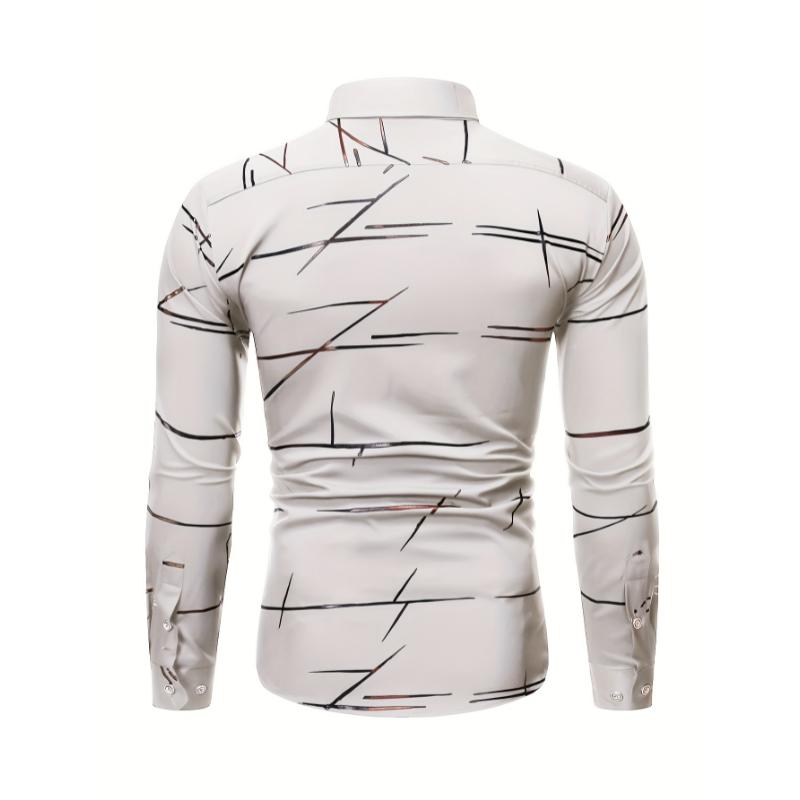 Men's Casual Navy Blue Slim Shirt Comfort Collar Menswear Top Polyester Underwear Fabric Wetsuit Collar Collar Long Sleeve Knife Beige