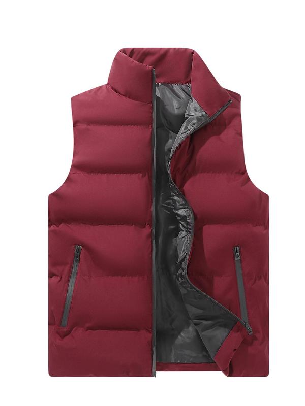 Men's Regular Fit Solid Zip Up Puffer Vest Jacket, Fashion Casual Comfy Stand Collar Gilet Outerwear for Daily Outdoor Life, Puffer Vest Men, Men Clothing for Fall & Winter