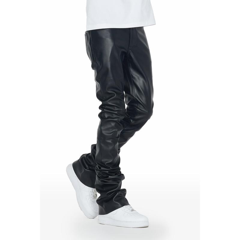 Ricky Black Super Stacked Faux Leather Pant