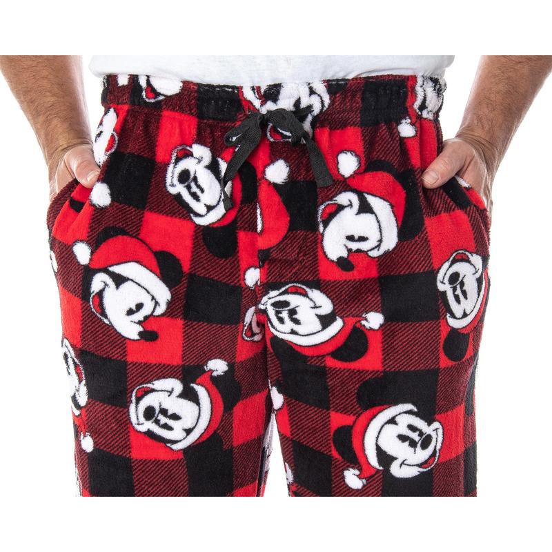 Disney Mickey Mouse Men's Plaid Minky Plush Fleece Pajama Pants