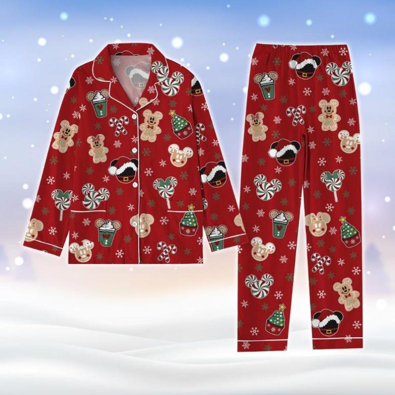 Mick..ey And Minnie Christmas Pajamas Set, Gingerbread Man Holiday Pajamas, Cartoon Cookie Xmas Pajamas