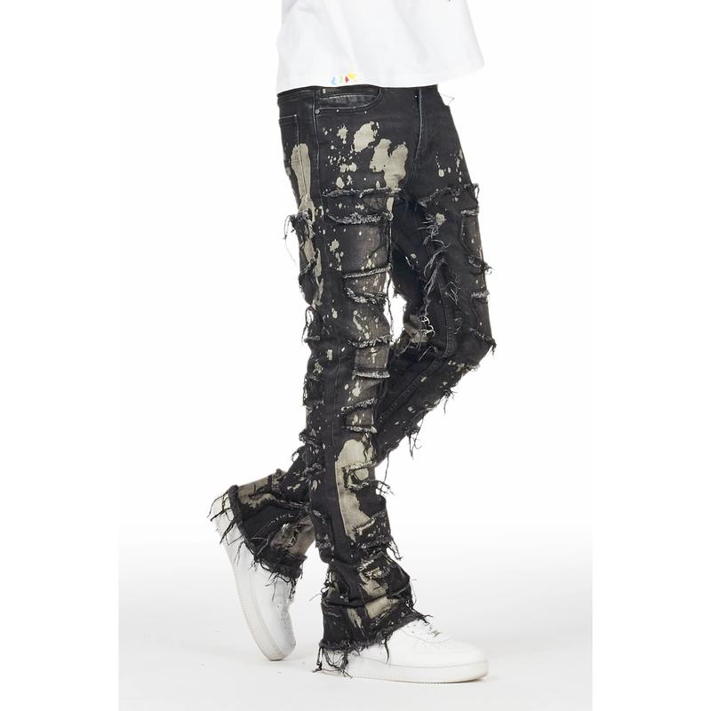 Laban Black Bleach Stacked Flare Jean