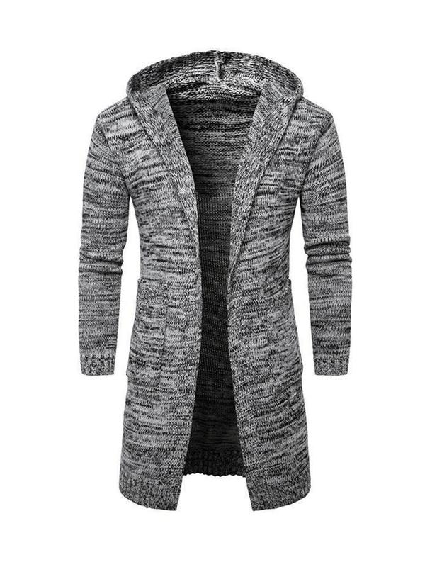 Men's Pocket Long Sleeve Hooded Cardigan, Regular Fit Casual Open Front Knitwear for Fall & Winter, Men's Knit Clothing for Daily Wear