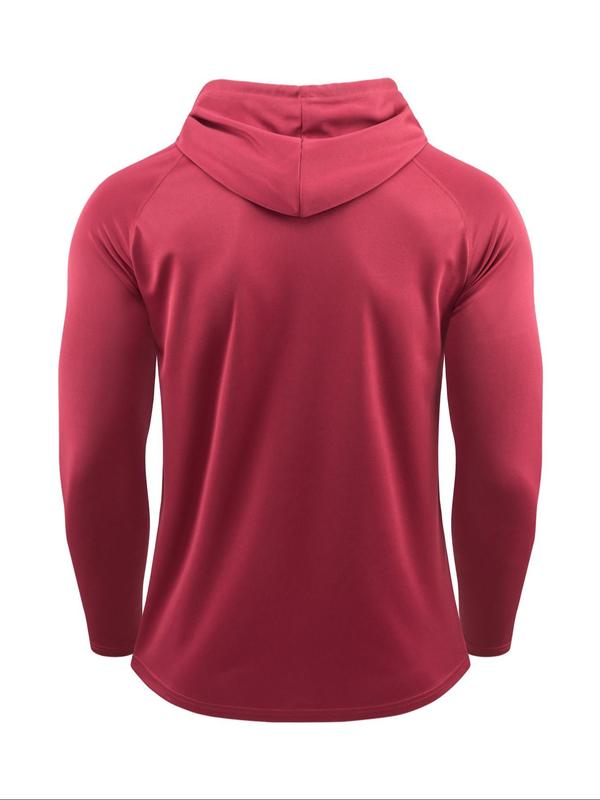 Men's Solid Long Sleeve Drawstring Hoodie Tee, Casual Sporty Hooded Sweatshirt for Running Gym Workout, Men's Sport & Outdoor Clothing for Spring & Fall