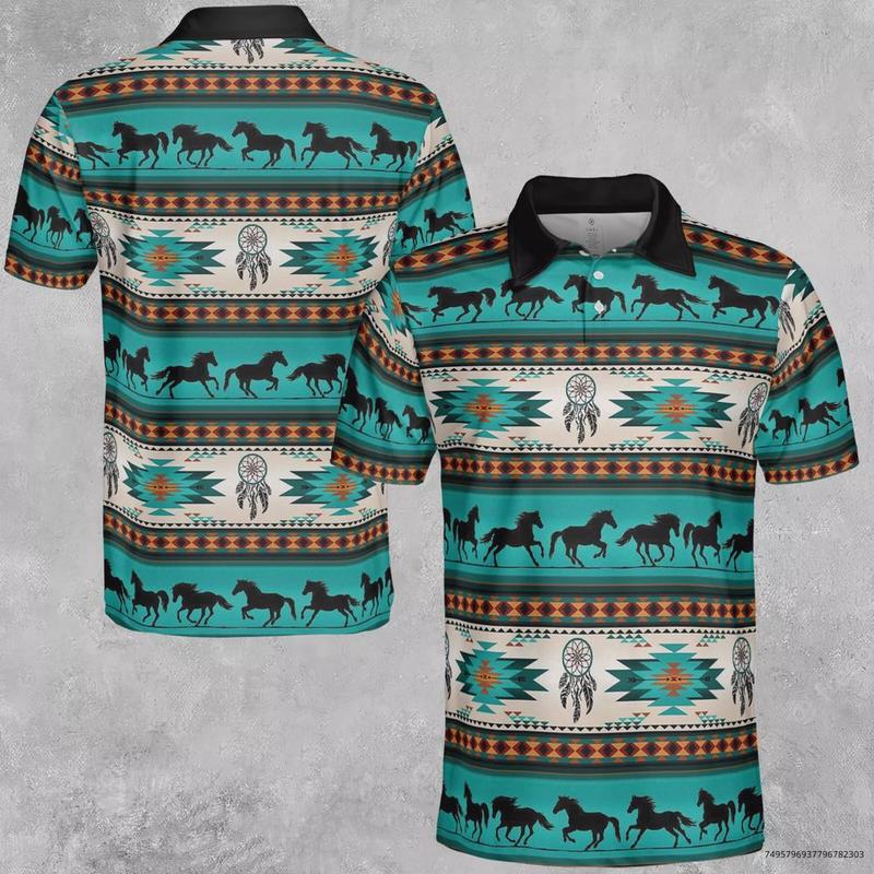 Native American Horse Pattern Men's Polo Shirt S-5XL