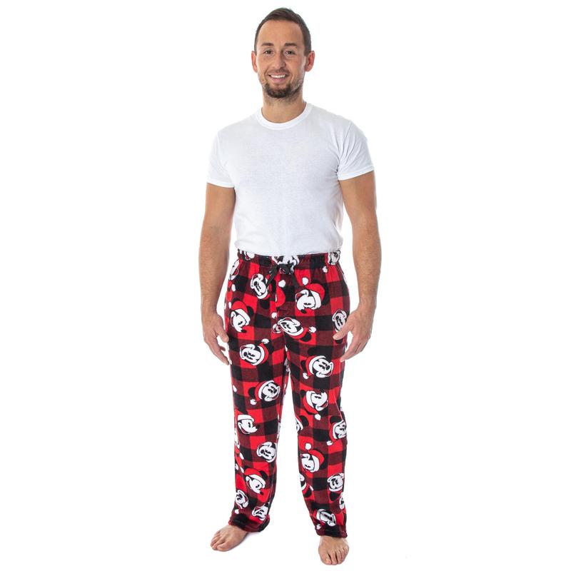 Disney Mickey Mouse Men's Plaid Minky Plush Fleece Pajama Pants