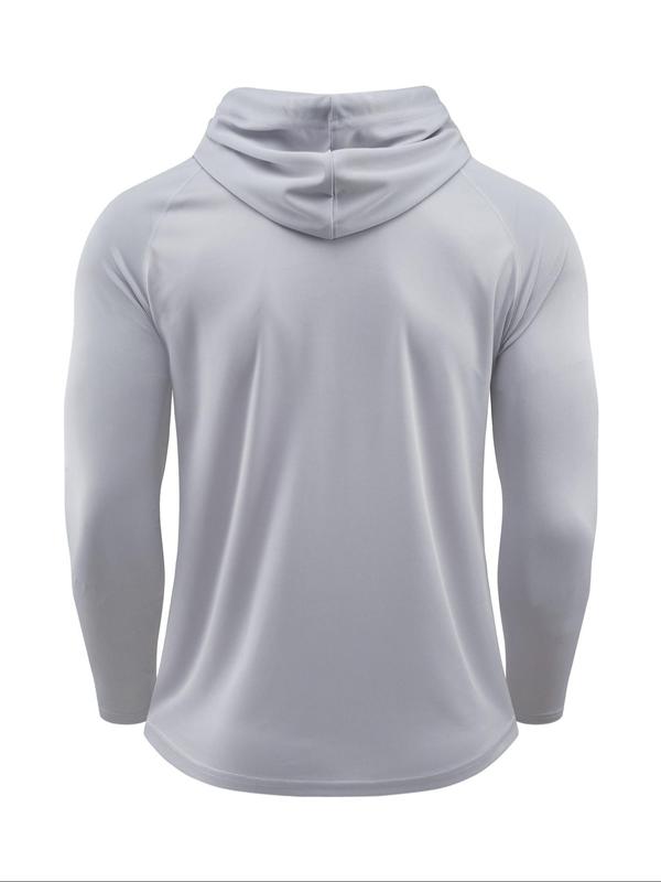 Men's Solid Long Sleeve Drawstring Hoodie Tee, Casual Sporty Hooded Sweatshirt for Running Gym Workout, Men's Sport & Outdoor Clothing for Spring & Fall