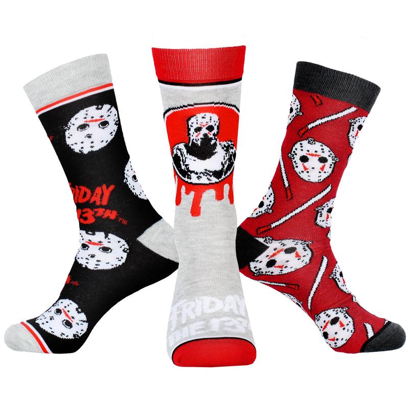 Friday The 13th Jason Voorhees Socks Men's Horror Slasher Film 3 Pack Mid-Calf Adult Crew Socks