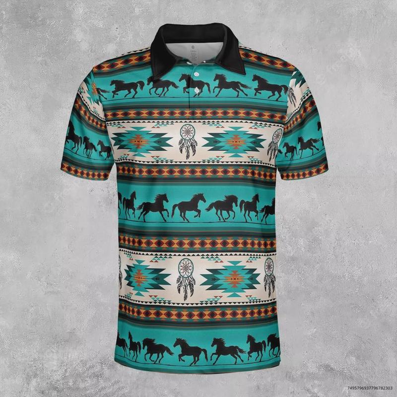 Native American Horse Pattern Men's Polo Shirt S-5XL