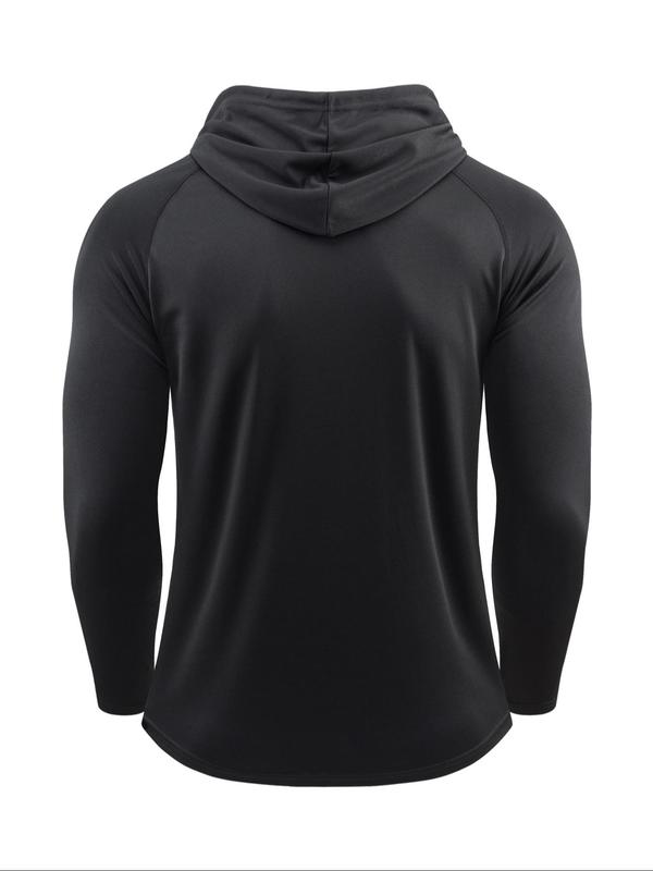 Men's Solid Long Sleeve Drawstring Hoodie Tee, Casual Sporty Hooded Sweatshirt for Running Gym Workout, Men's Sport & Outdoor Clothing for Spring & Fall