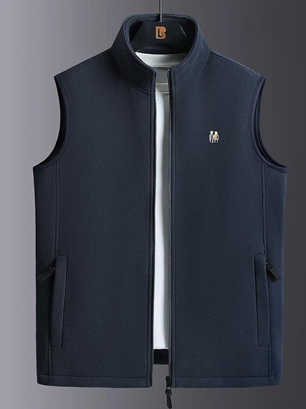 Men's Solid Zip Up Funnel Neck Vest Jacket, Regular Fit Casual Pocket Design Sleeveless Outerwear for Fall & Winter, Men's Clothes for Daily Wear