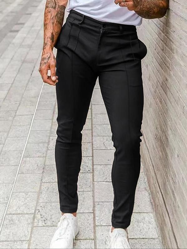 Men's Solid Pocket Zipper Fly Straight Leg Pants, 2024 New Style Slim Business Casual Comfy Trousers for Work Office, Men's Bottoms for All Seasons