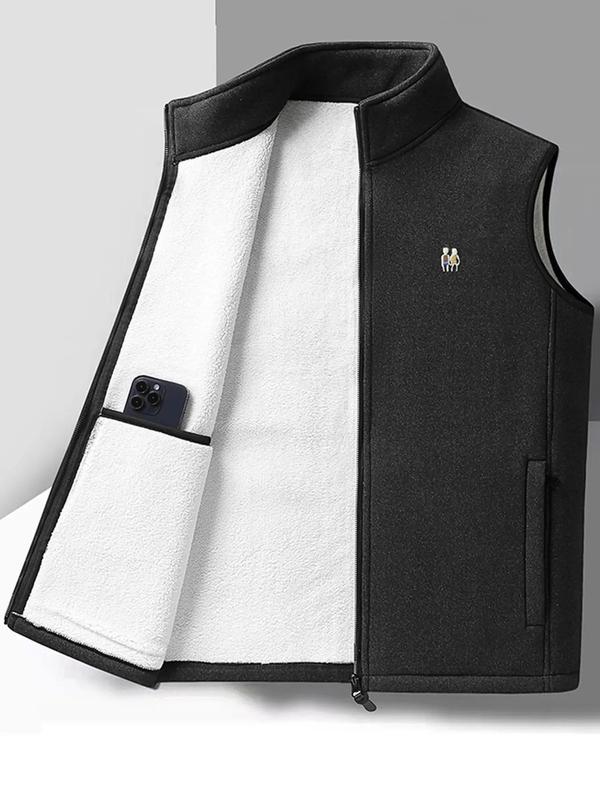 Men's Solid Zip Up Funnel Neck Vest Jacket, Regular Fit Casual Pocket Design Sleeveless Outerwear for Fall & Winter, Men's Clothes for Daily Wear