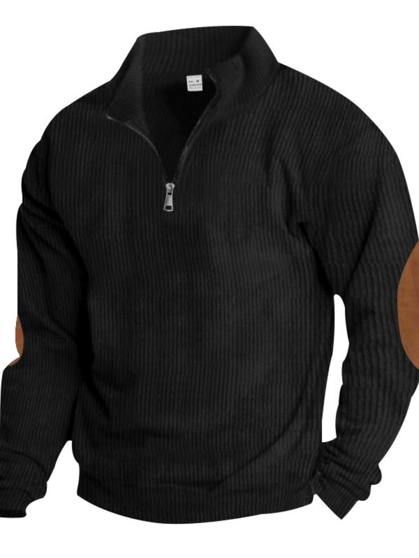 Men's Solid Quarter Zip Collar Sweatshirt, Regular Fit Casual Long Sleeve Pullover for Fall & Winter, Men's Clothes for Daily Wear