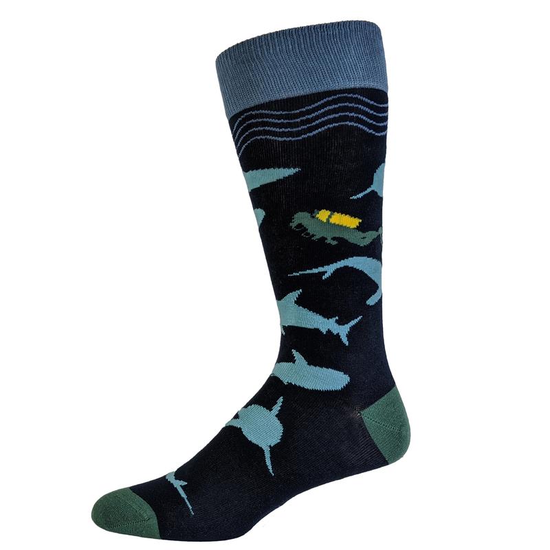 Men's Scuba Shark Socks Funny Shark Week Scuba Dive Ocean Vacation Novelty Footwear Funny Socks