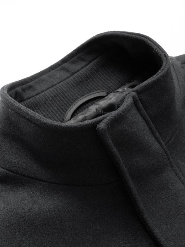 Men's Solid Button Front Pocket Zipper Wool Coat, Regular Fit Casual Long Sleeve Stand Collar Outerwear for Fall & Winter, Men's Clothes for Daily Wear