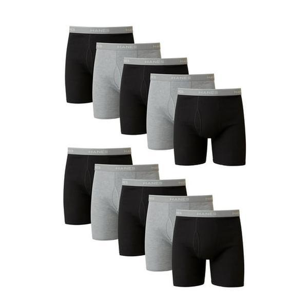 Hanes Men's Super Value Pack Black Grey Boxer Briefs, 10 Pack