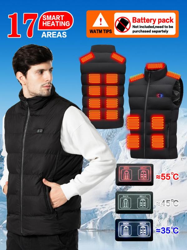 Usb Rechargeable Smart Heating Vest, Men's Solid Pocket Zipper Heating Vest, Winter Outdoor Sports Warm Vest for Men