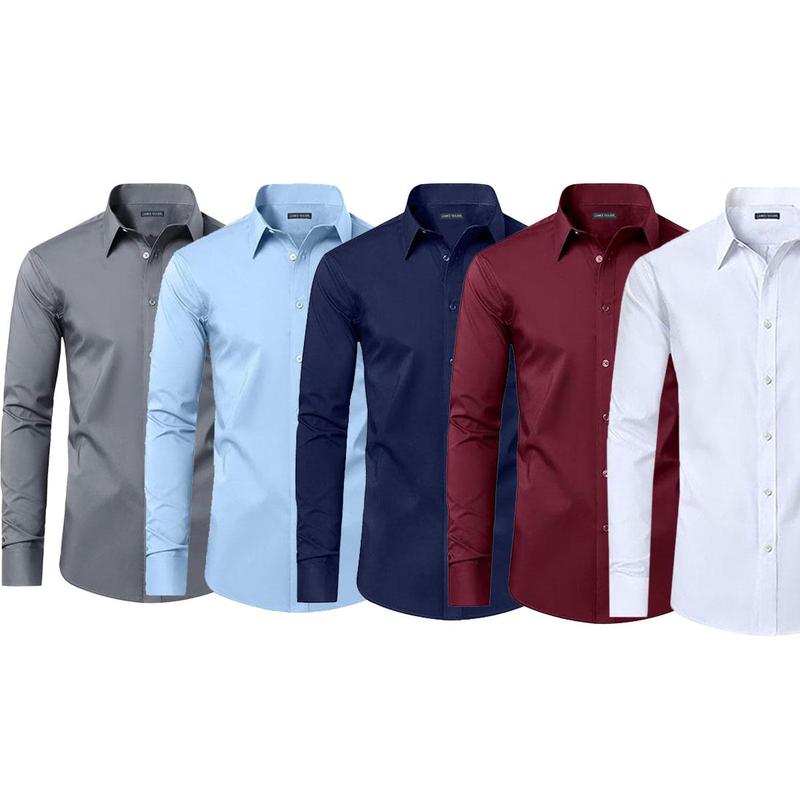 5-Pack Men's Long & Short Sleeve Solid Dress Shirts (Sizes, S-3XL)