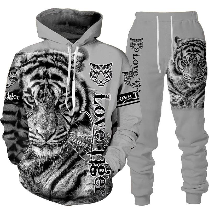 New Animal 3D Tiger Printed Hoodie + Pants Suit Cool Men Women 2 Pcs Sportwear Tracksuit Set Autumn And Winter Men's Clothing