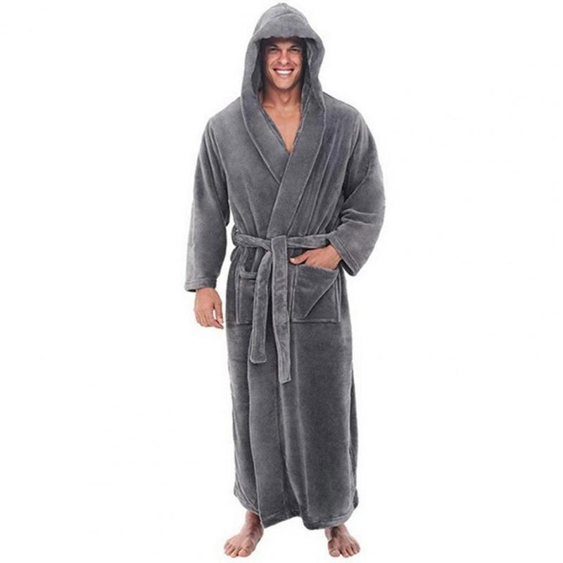 Plush Bathrobe Luxurious Men's Hooded Bathrobe with Adjustable Belt Ultra Soft Absorbent Male Robe with Pockets for Ultimate