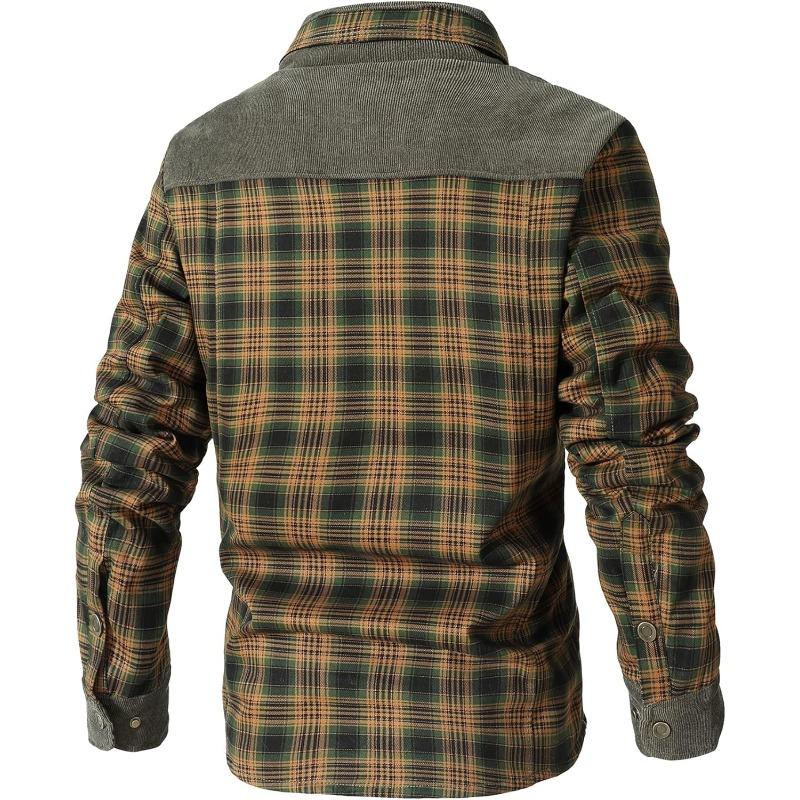 Men's Corduroy Plaid Sherpa Lined Flannel Shirt Jacket Fleece Coat Menswear Tops Long Sleeve Casual