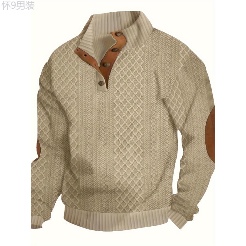 Men's Long Sleeve Button Up Stand Collar Sweater, Men's Cozy Long Sleeve Sweatshirt For Daily Wear Knitwear Menswear